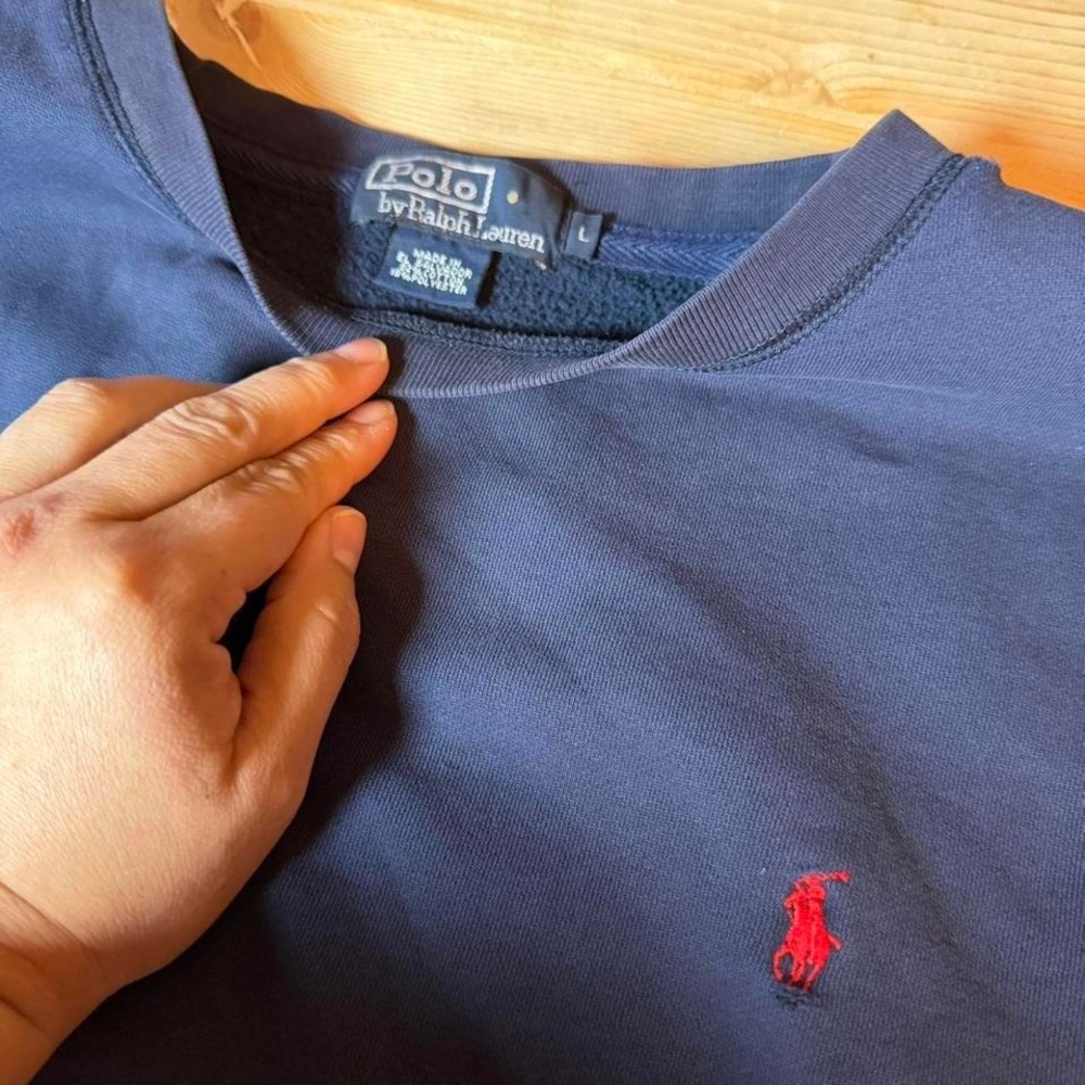 Vintage Polo Ralph Lauren Navy Blue Crewneck Sweatshirt Distressed Mens Large‎